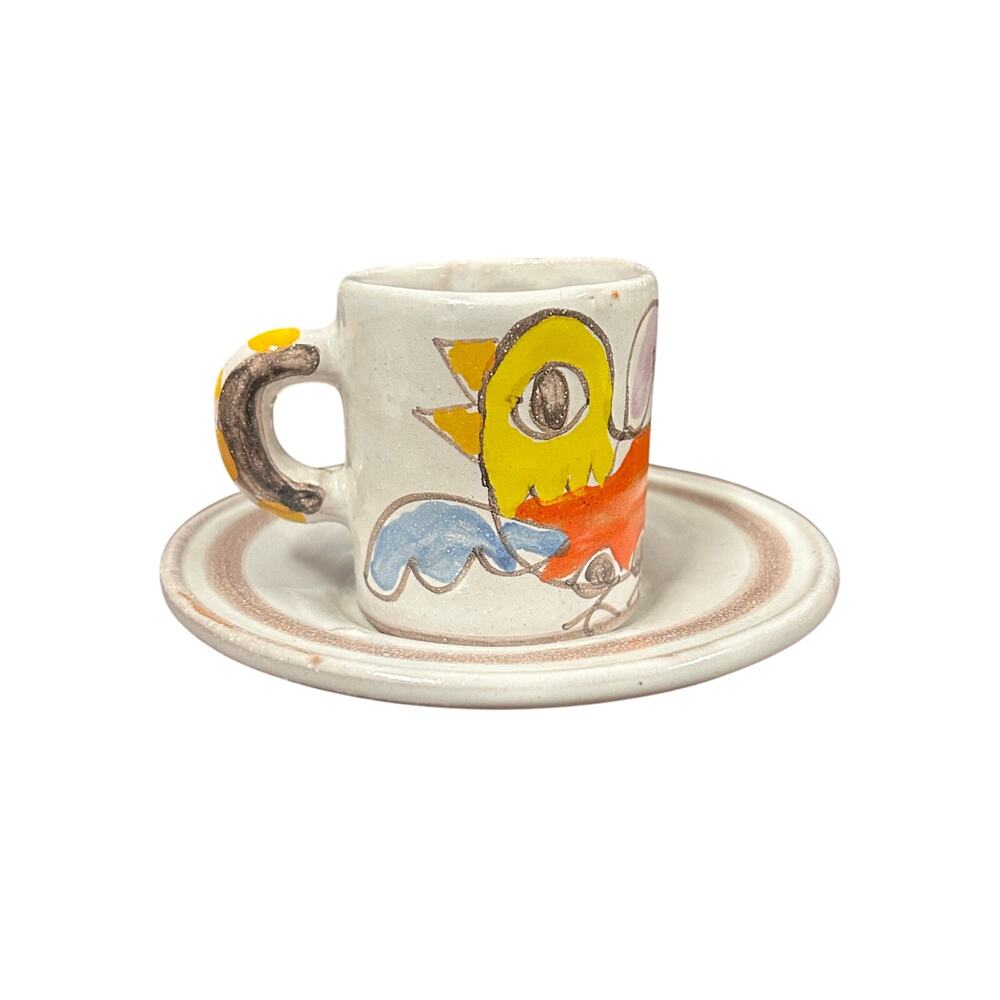 Hand Painted Desimone Italy 13 Signed Vintage Bird Art Pottery Cup and Saucer